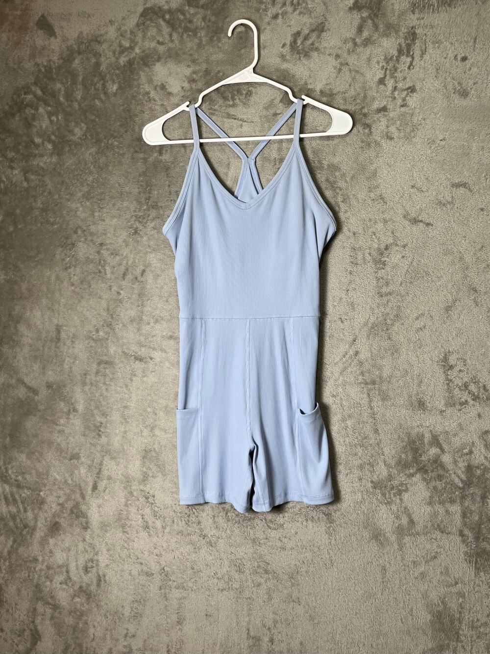 Travis Mathew Medium Light Blue Ribbed Athletic Romper Sporty Chic Athleisure